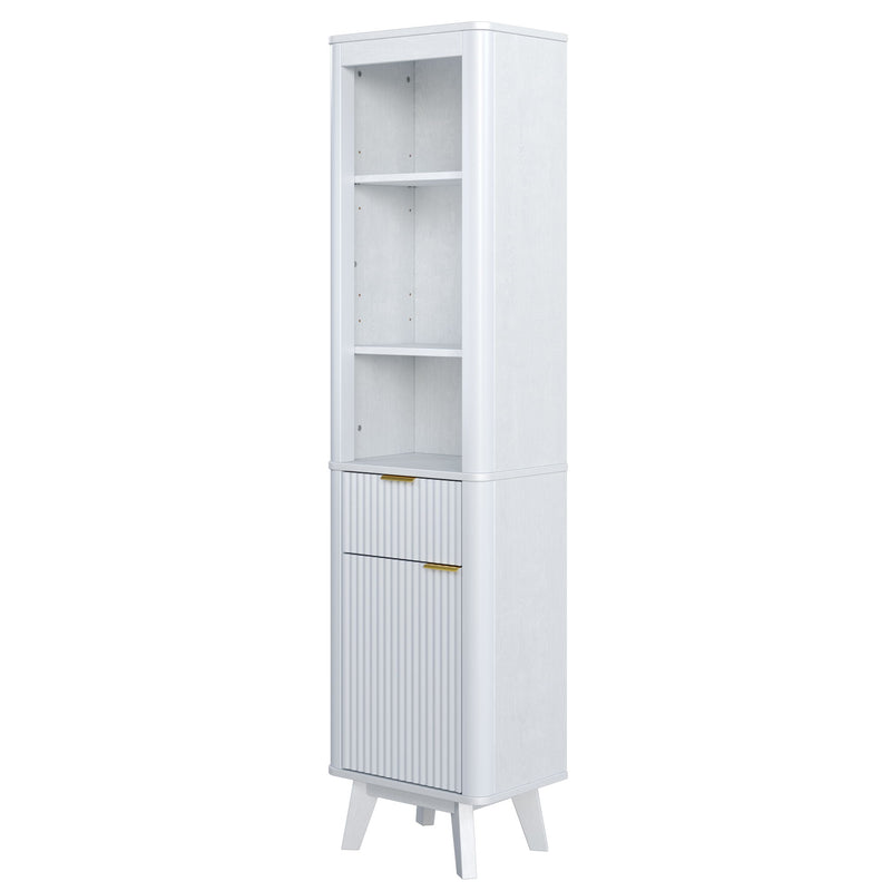 Tall Bathroom Storage Cabinet With Adjustable Shelves And 1 Drawer & Door