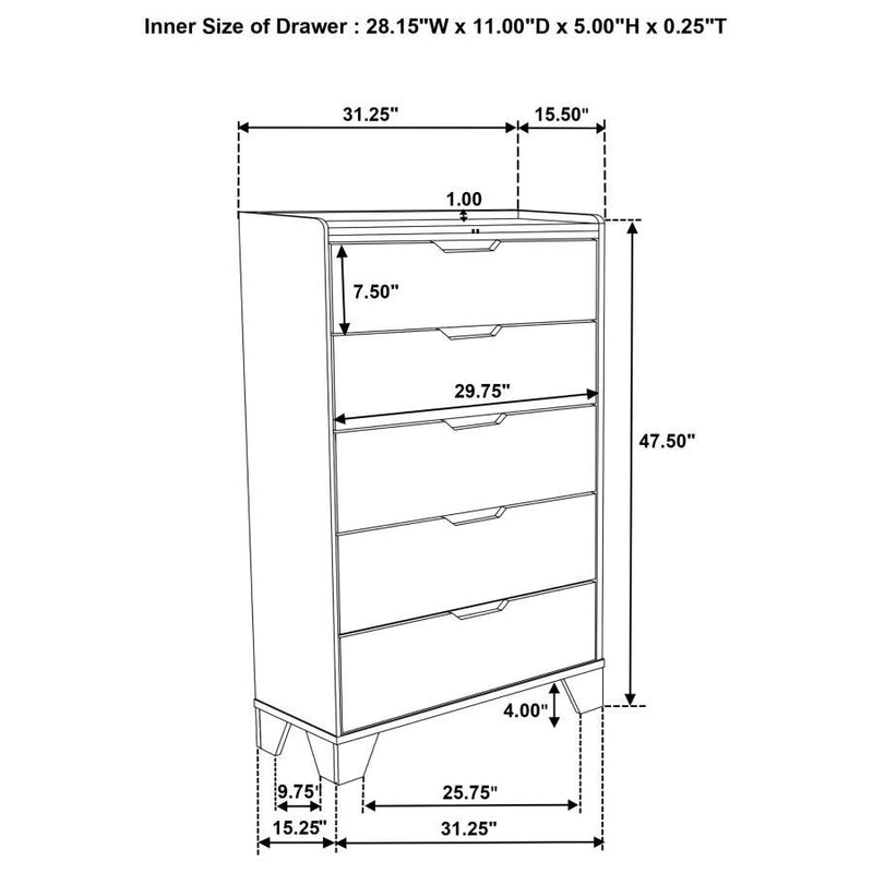 Henderson - 5-Drawer Bedroom Chest Of Drawers - Medium Oak