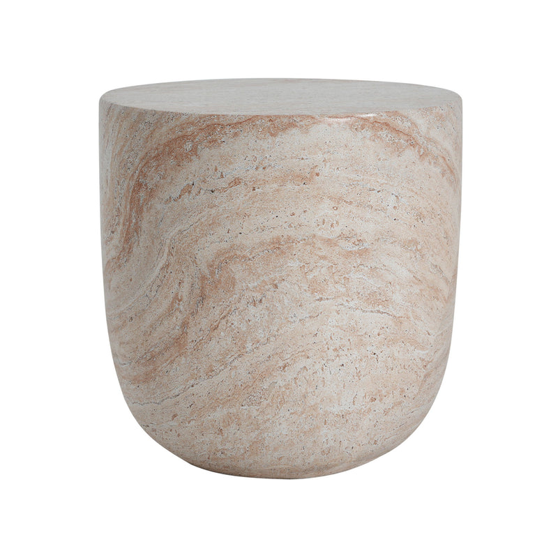 Outdoor / Indoor, Lightweight Concrete Side Table With Travertine - Beige