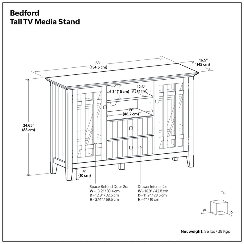 Bedford - Tall TV Media Stand - Dark Tobacco Brown