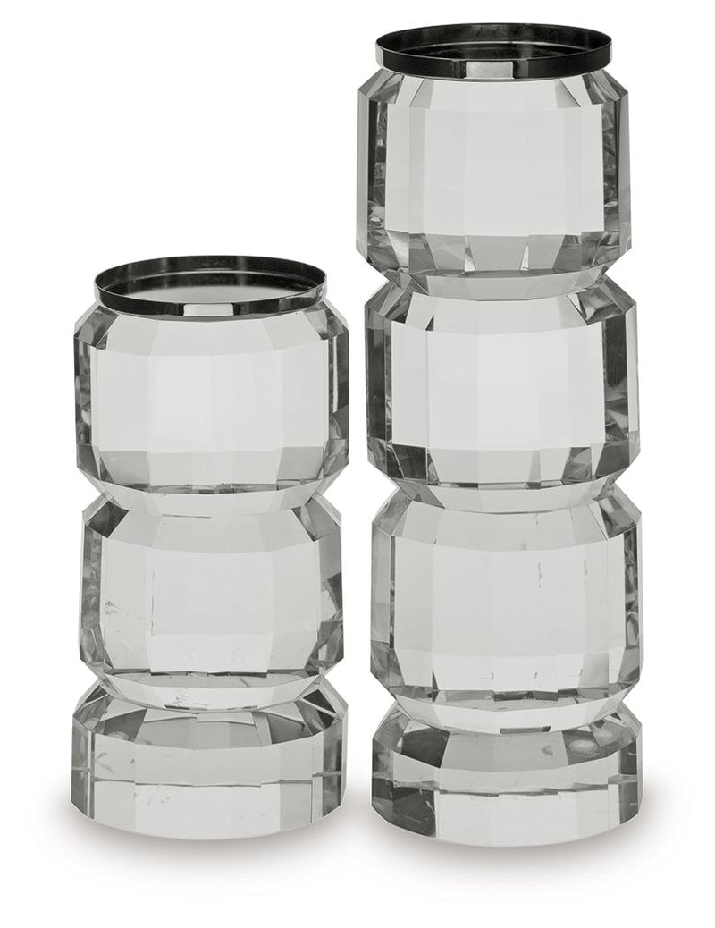 Brentley - Candle Holder Set (Set of 2) - Clear / Silver Finish