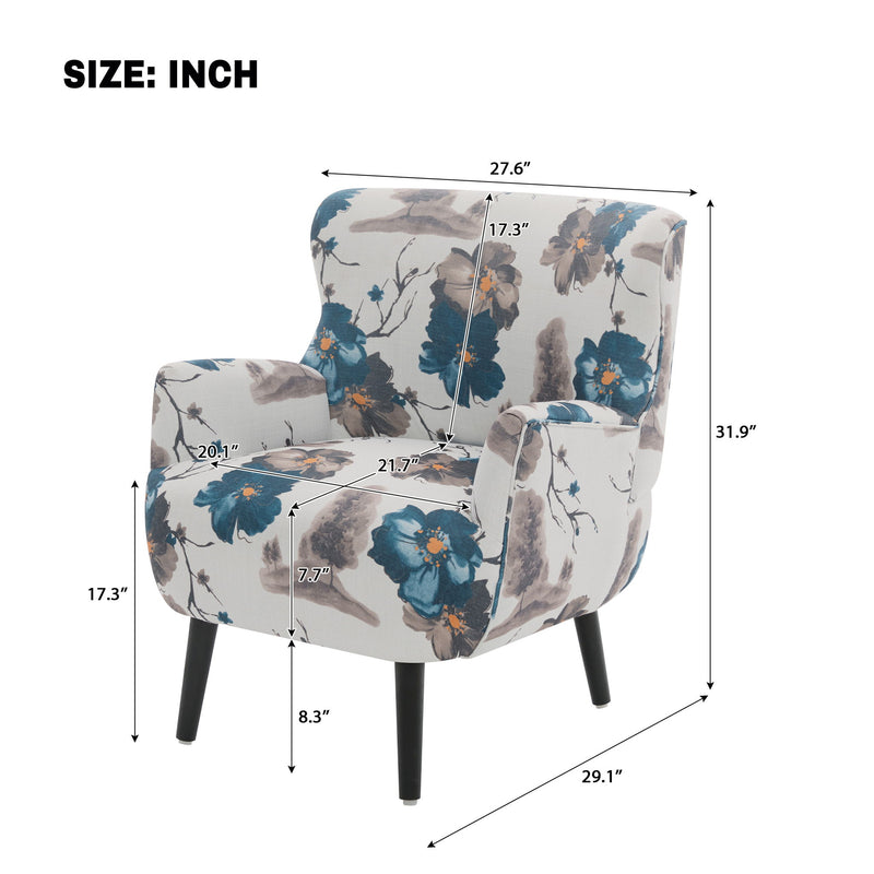 Armchair With Round Arm - White / Blue
