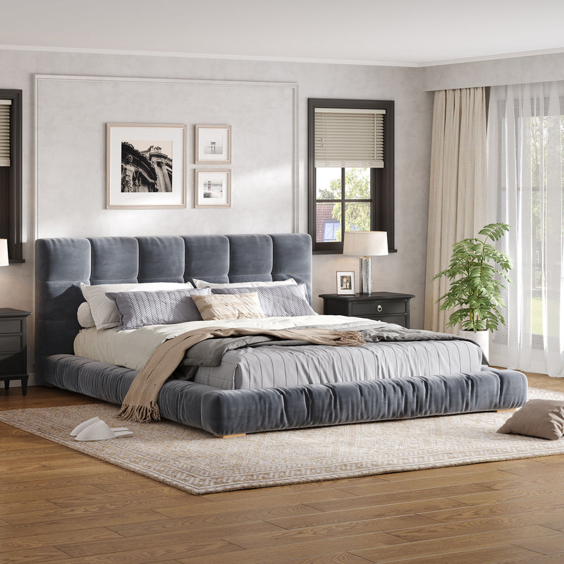Upholstered Platform Bed Frame With Tufted Headboard