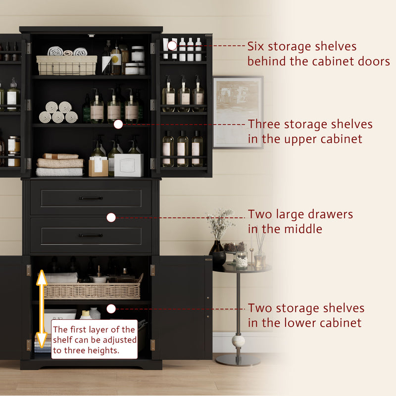 Multi Functional Storage Cabinet With Adjustable Shelves, 2 Drawers, Door Shelves
