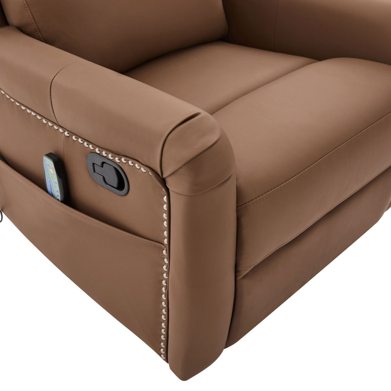 Manual Recliner, Swivel Rocking Chair With 8 Point Massage And Heating - Brown