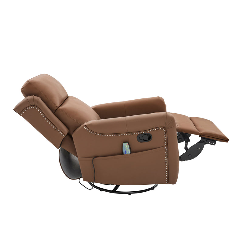 Manual Recliner, Swivel Rocking Chair With 8 Point Massage And Heating - Brown