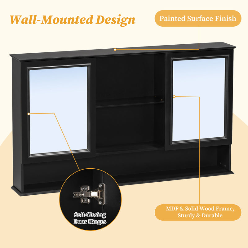 Wall Mounted Bathroom Medicine Cabinet With Double Mirrored Doors