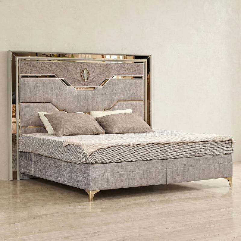 Omari - Queen Size Upholstered Bed, Hydraulic Lift Storage - Beige