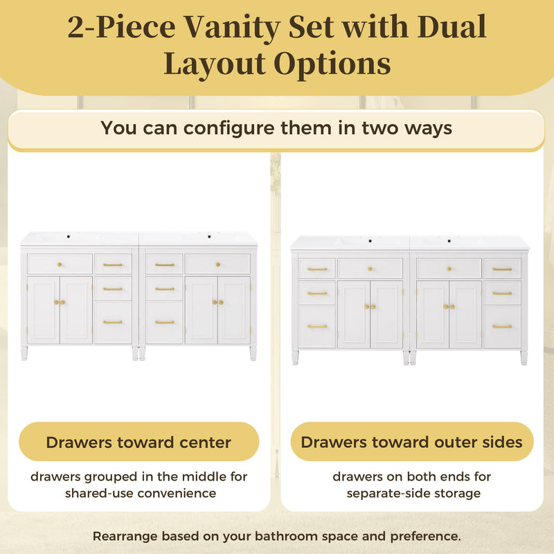 2 Piece Freestanding Bathroom Vanity Set With Sink Top, Reversible Dual Layout