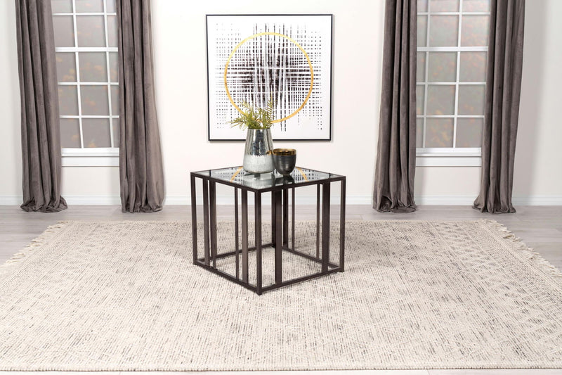 Adri Rectangular Glass Top Side End Table Black Nickel