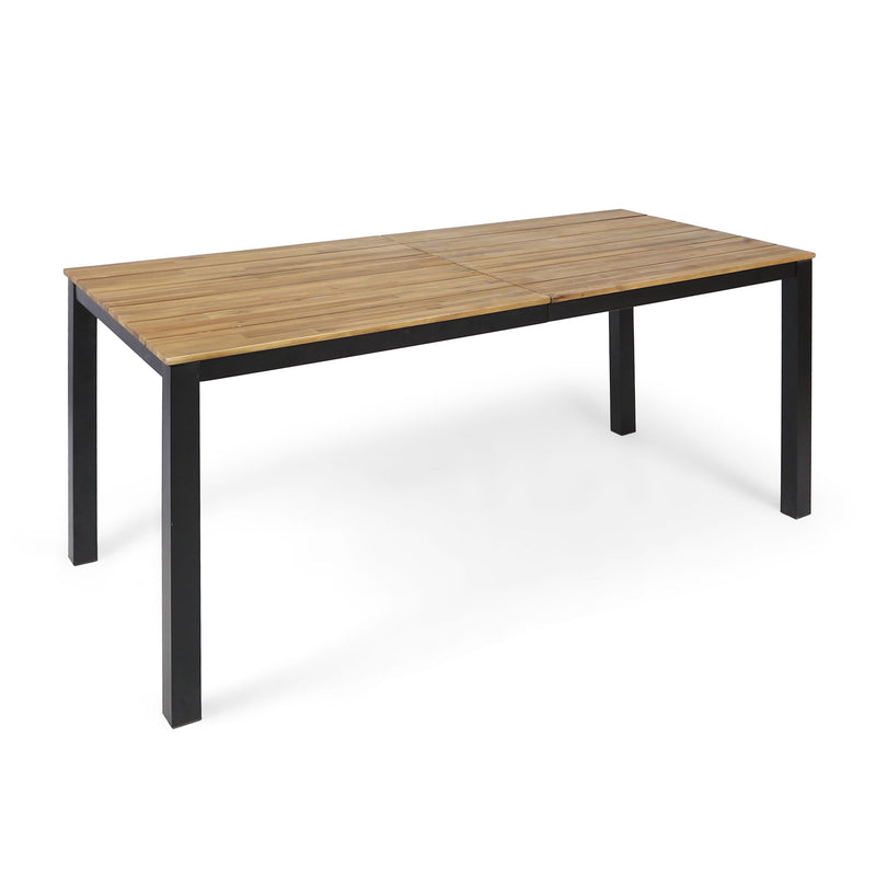 3 Piece Outdoor Dining Set, Rectangular Patio Table & 2 Benches - Black / Teak