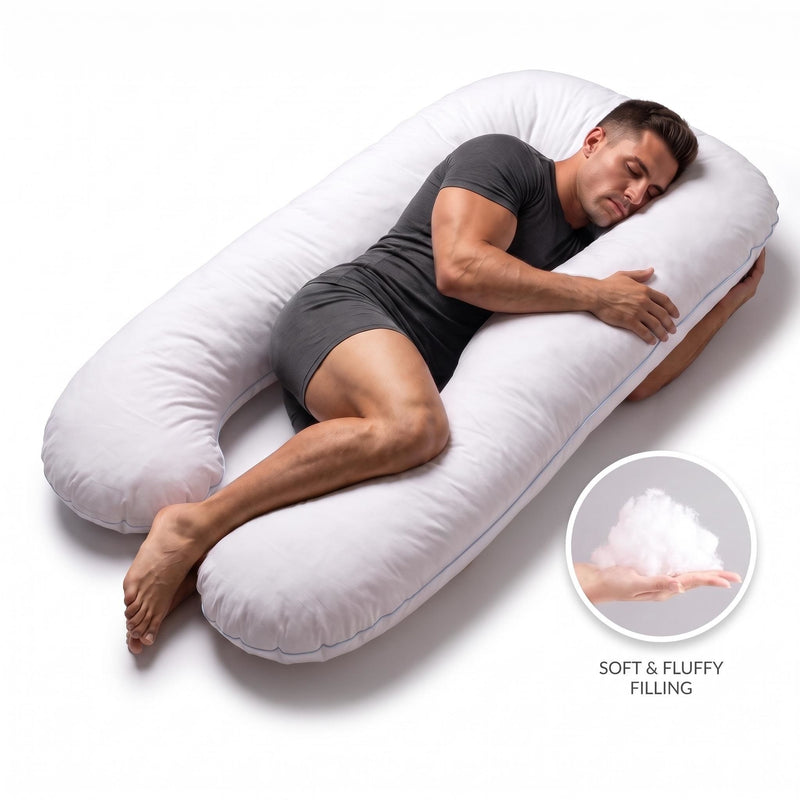 U - Shape Pregnancy Body Pillow For Side Sleeper Support - White