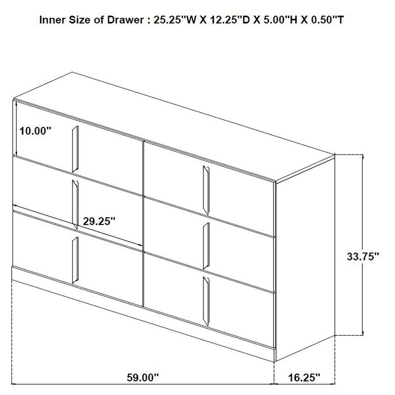 Ines 6-drawer Bedroom Dresser Cabinet White High Gloss
