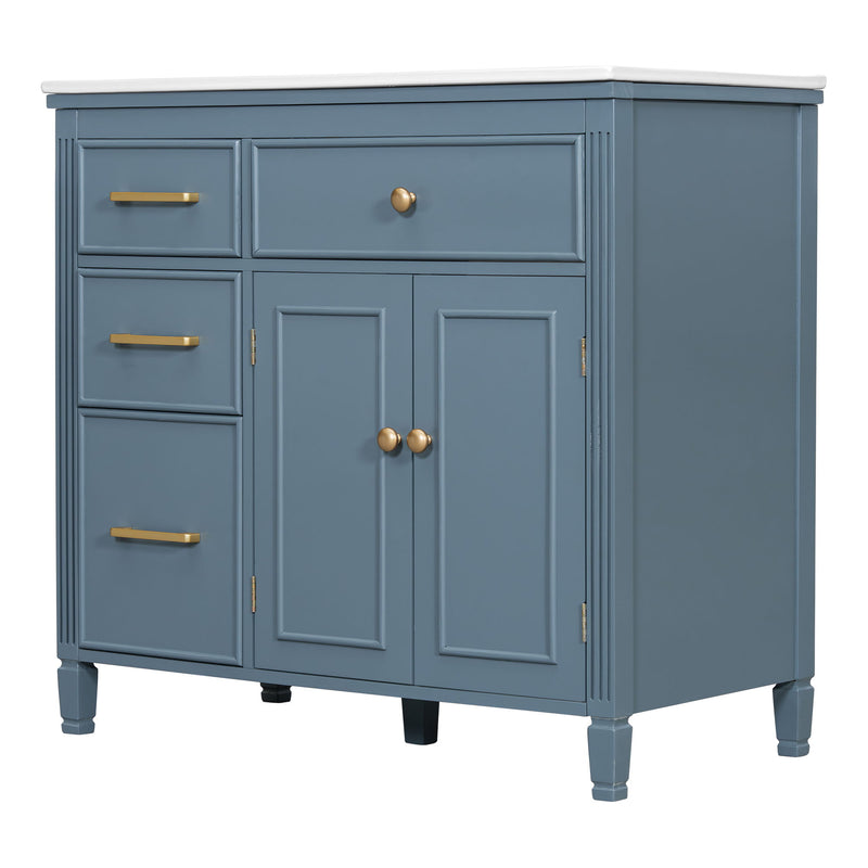 Modern Bathroom Vanity With Ceramic Sink, Freestanding, One Tip Out Drawer, 3 Side Drawers, Adjustable Shelf