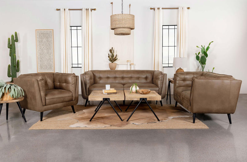 Thatcher Upholstered Tuxedo Arm Tufted Loveseat Brown