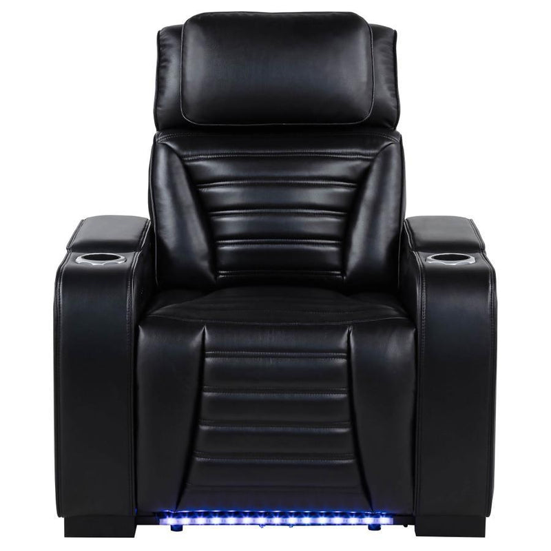 Zuma - Faux Leather Upholstered Dual Power LED Recliner - Black