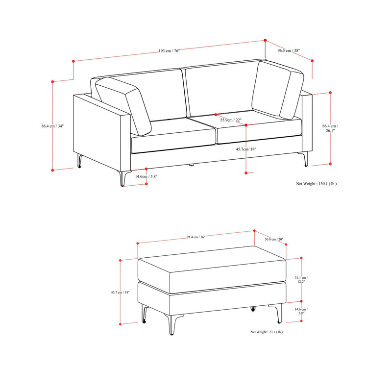Ava - Mid Century Sofa With Ottoman Set