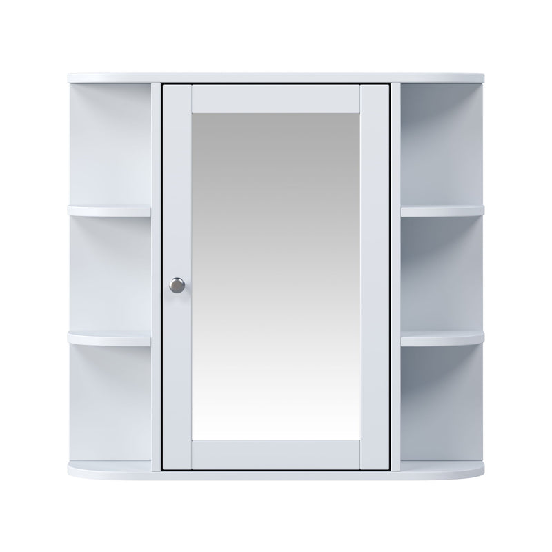 Bathroom Wall Storage Cabinet With Mirror And Adjustable Shelf, 6 Open Shelves
