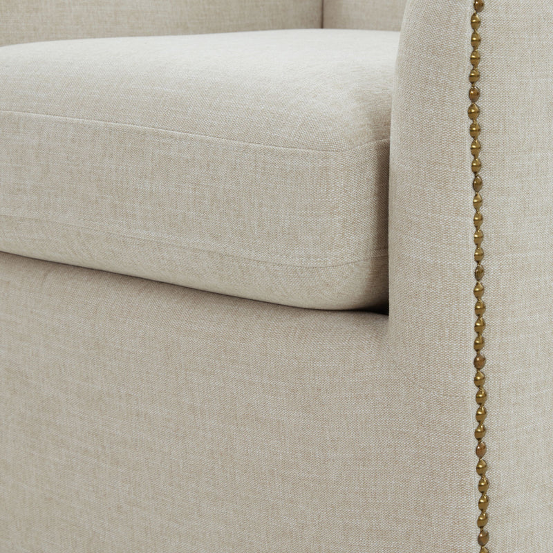 Tolland - Swivel Accent Chair With Antique Brass Nailhead Trim - Beige