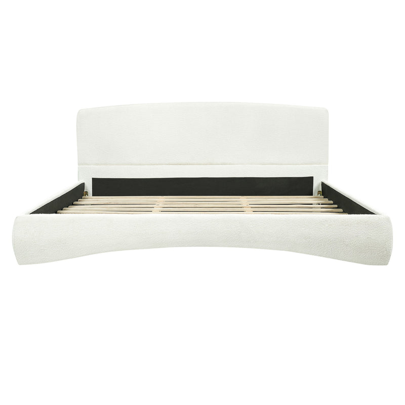 King Curved Upholstered Bed With Smart Ambient Lighting - Cream
