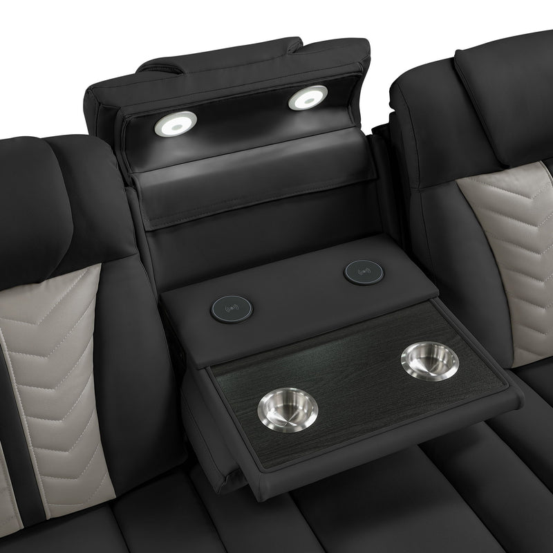 Cruiser - Power Reclining Sofa With Drop Down Table, Power Headrests, LED Lighting & Massage - Black / Beige