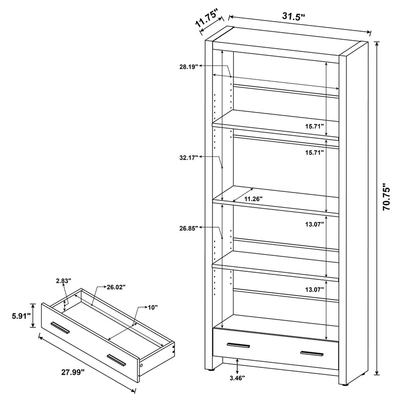 Maureen - 5 Shelf Bookcase With Drawer - Cappuccino