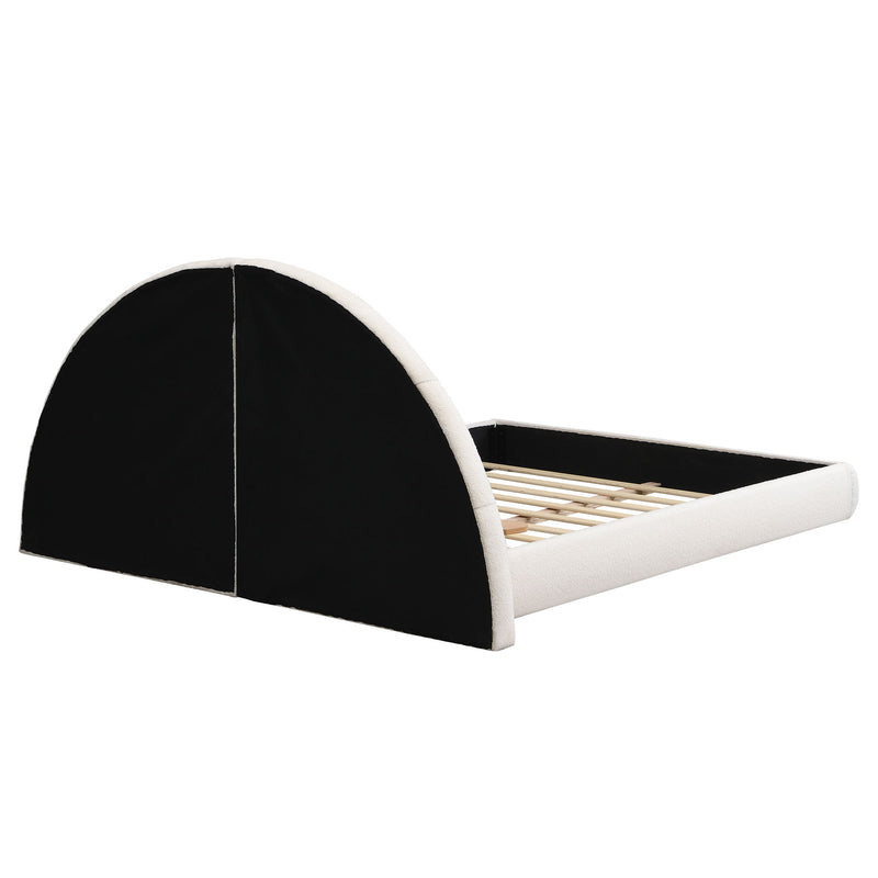 Queen Arched Bed With Small Table, Floor Standing Design - Beige
