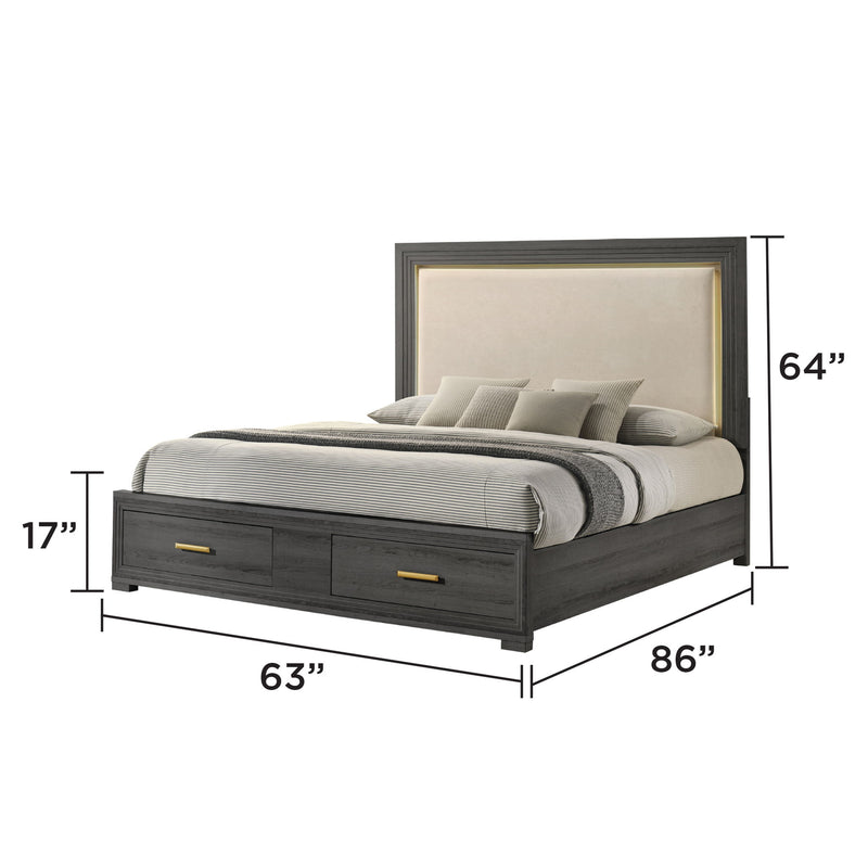 Colorado - Queen Bed With Upholstered LED Headboard - Charcoal
