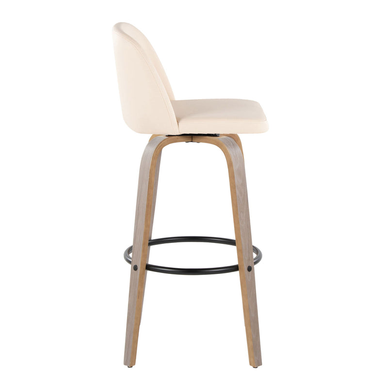 Toriano - Contemporary Fixed Height Barstool With Swivel With Round Footrest (Set of 2) - Light Gray / Cream