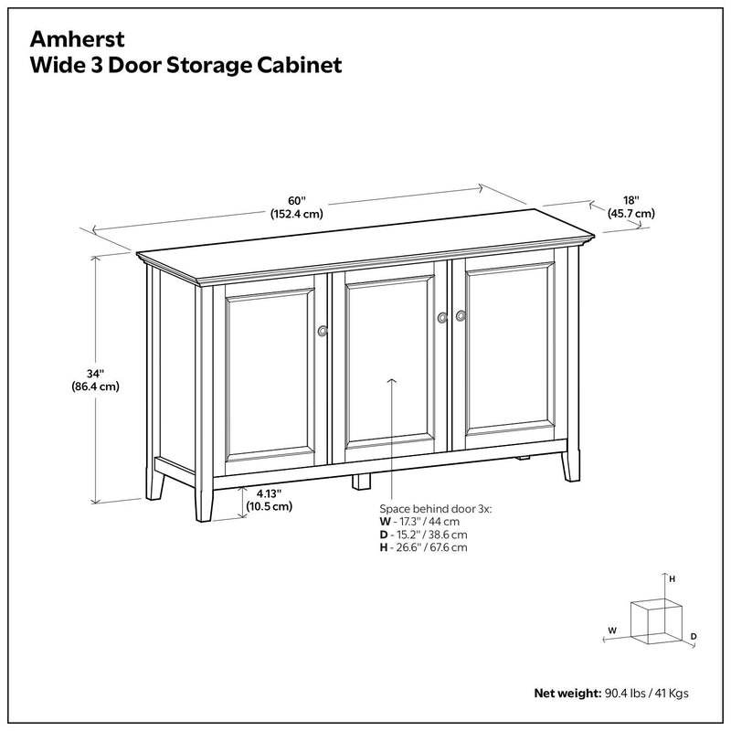 Amherst - Wide 3 Door Storage Cabinet - Hickory Brown