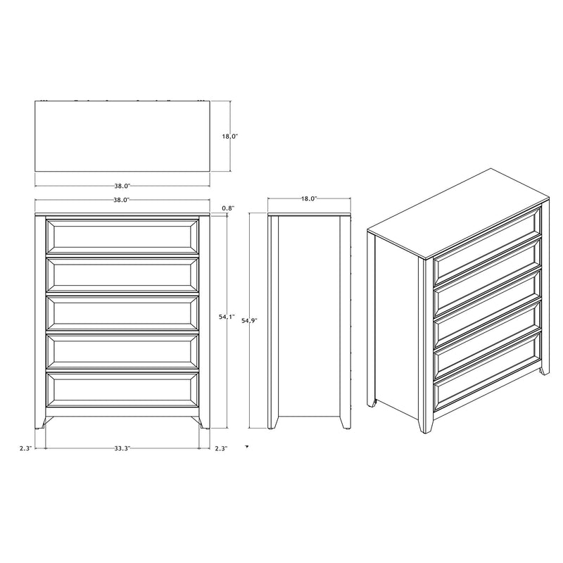 Melissa - 5 Piece Storage Bedroom Set With Padded Headboard