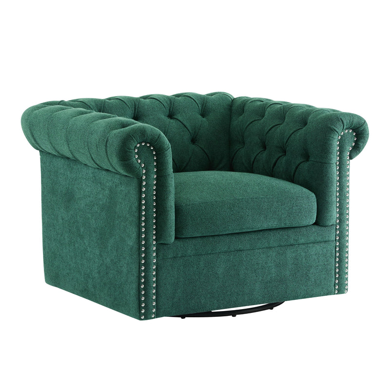 Chesterfield Swivel Club Chair With 360 Degree Rotation - Dark Green