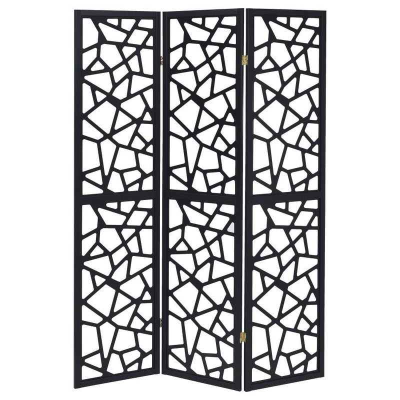 Nailan - 3-Panel Room Divider Folding Screen Open Mosaic - Black