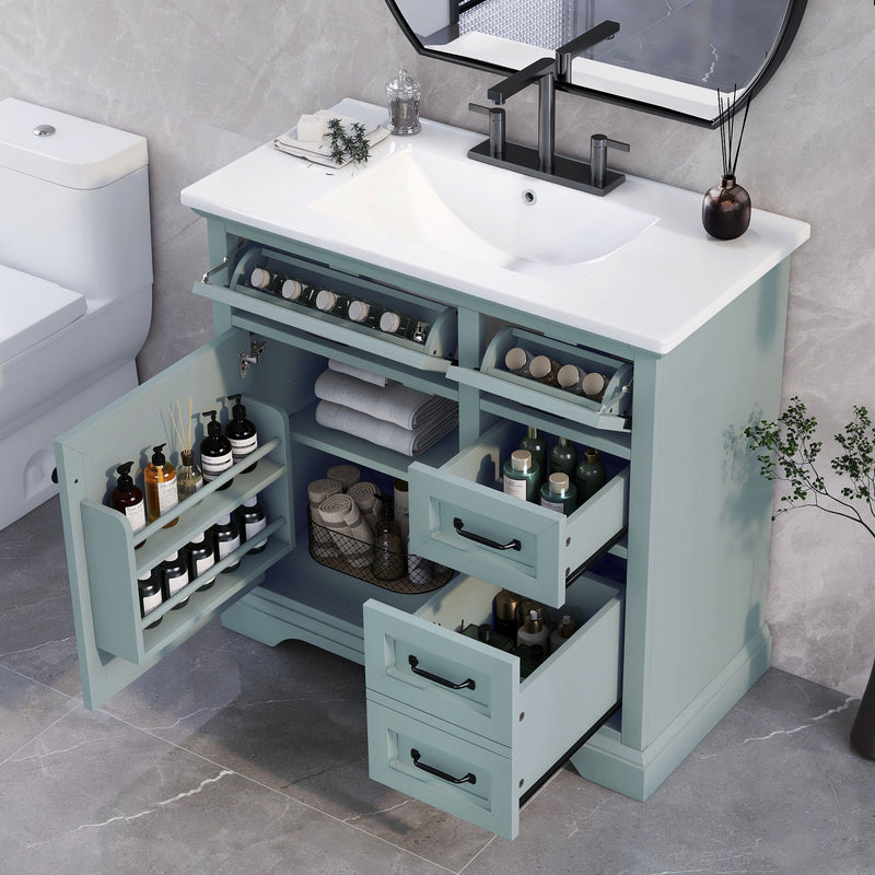 36" Bathroom Vanity With Sink, 2 Tip-Out Drawers, Soft Close Hinges