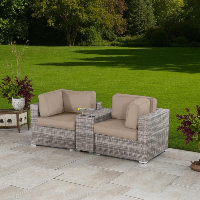 Wide Outdoor Loveseat With Frame And Cushions - Gray Mix