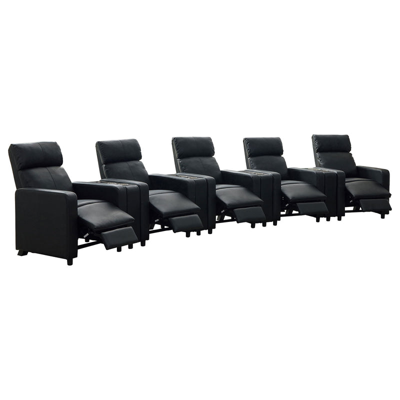 Warren - 5 Seater Home Theater With 4 Wedge Consoles Recliners And Storage Consoles - Black