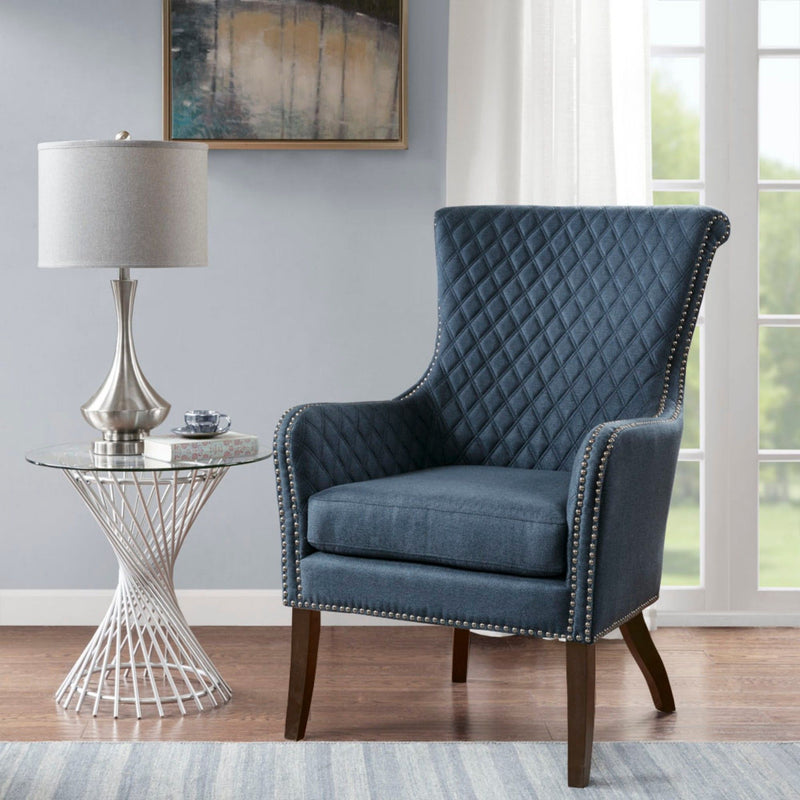 Accent Chair With Quilted Back And Silver Studs - Dark Blue