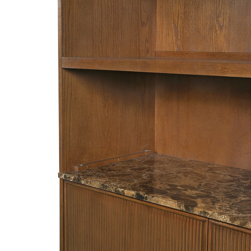 Tall Bookcase Storage Cabinet With 3 Open Shelves & Fluted Double Doors