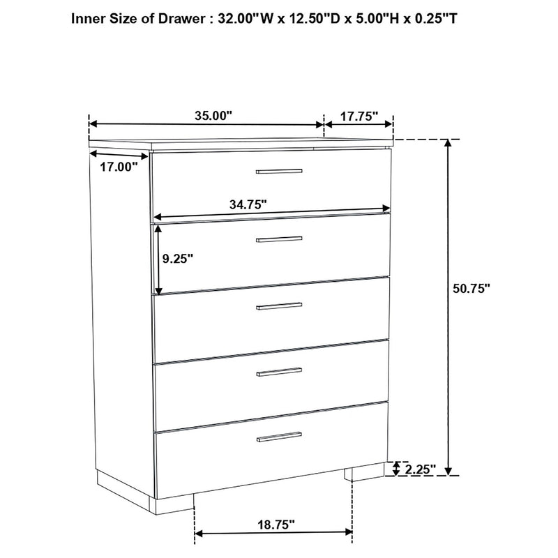 Felicity 5-piece Full Bedroom Set White High Gloss