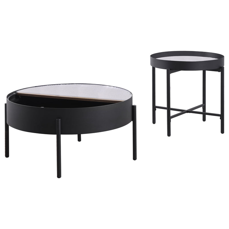 Rafael - 2 Piece Coffee Table Set With Sliding Storage - Tan / Black