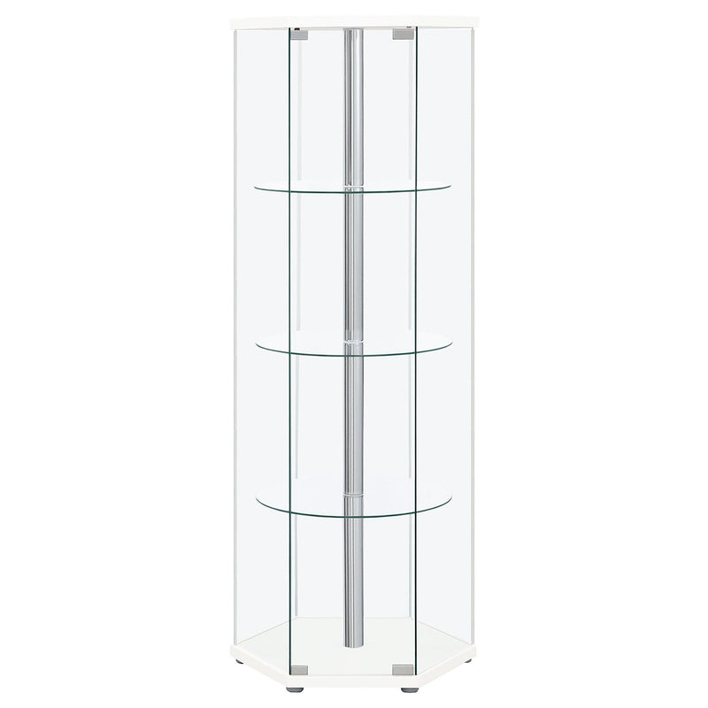 Zahavah 4-shelf Hexagonal Clear Glass Curio Cabinet White