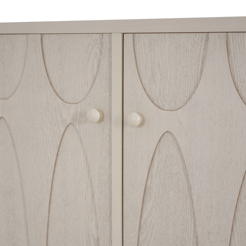 Wood Sideboard With Adjustable Shelves And Storage Cabinet - White Washed