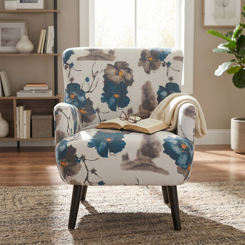 Armchair With Round Arm - White / Blue