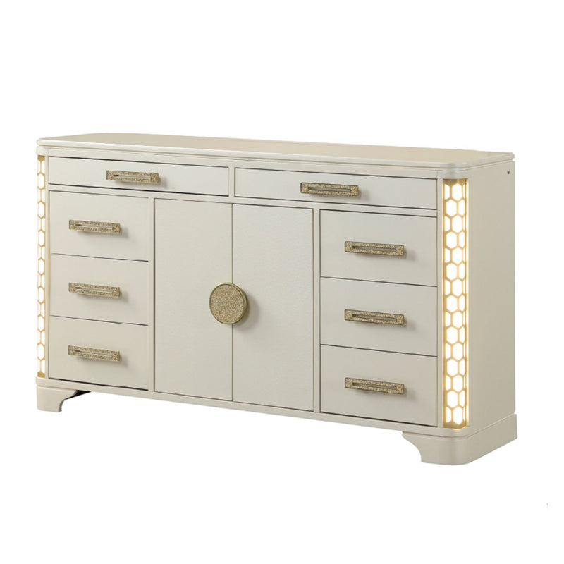 Jasmine - 8 Drawer Dresser With Side LED Lightning - Beige