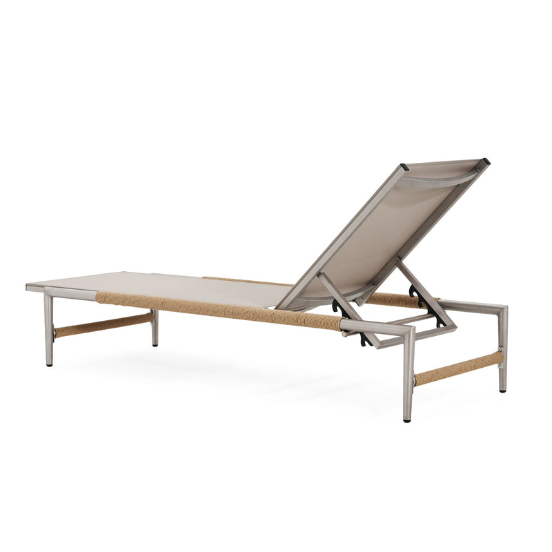 Hargrove - Outdoor Patio Aluminun Chaise Lounge, Outdoor Mesh Seat - Natural / Silver