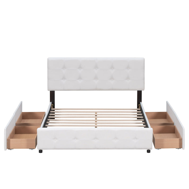 Upholstered Platform Bed With Classic Headboard And Drawers, No Box Spring Needed