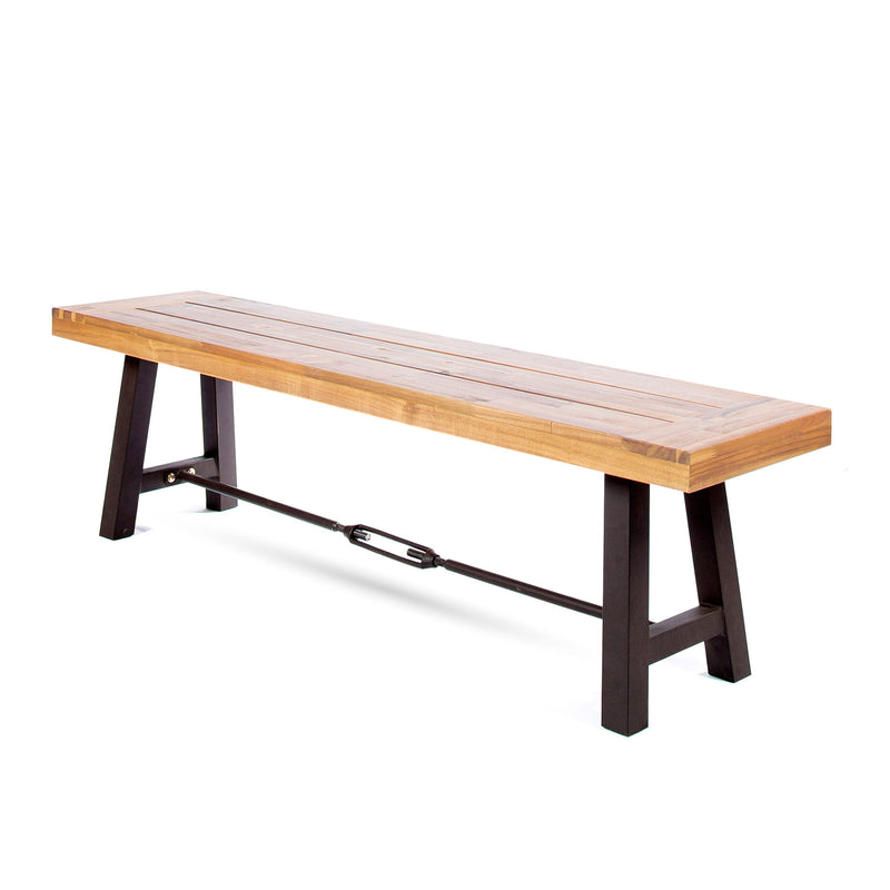 3 Piece Outdoor Dining Set, Rectangular Patio Table & 2 Benches - Black / Teak