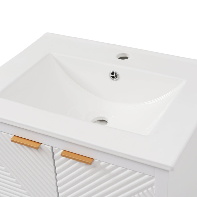 48" Bathroom Vanity Set With Textured Door Panels, Soft Close Hinges, Single Faucet Hole, Large Storage & Drawer - White