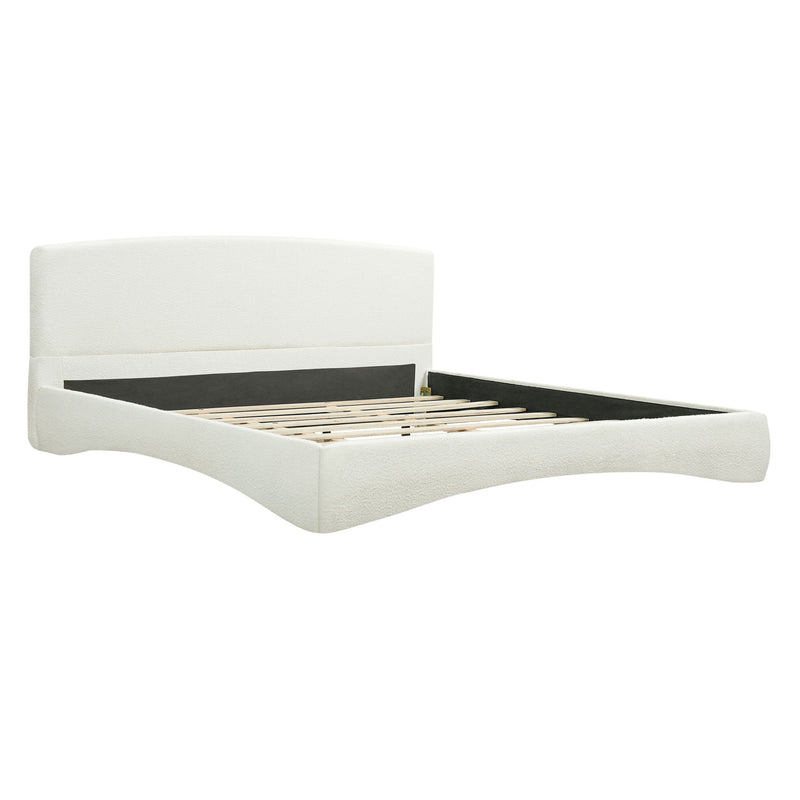 King Curved Upholstered Bed With Smart Ambient Lighting - Cream