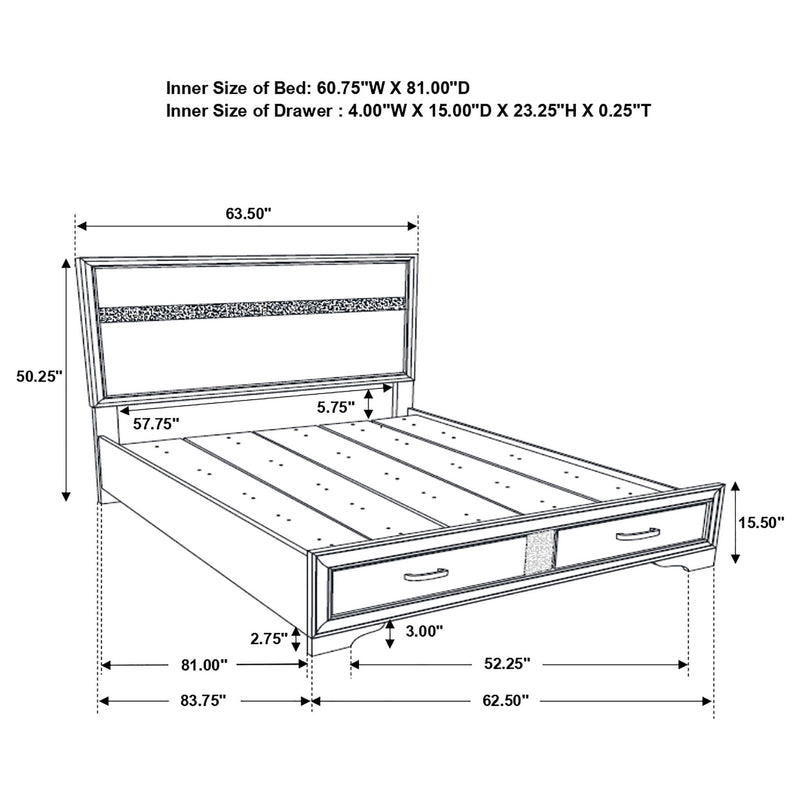 Miranda 51-inch Wood Queen Storage Panel Bed White